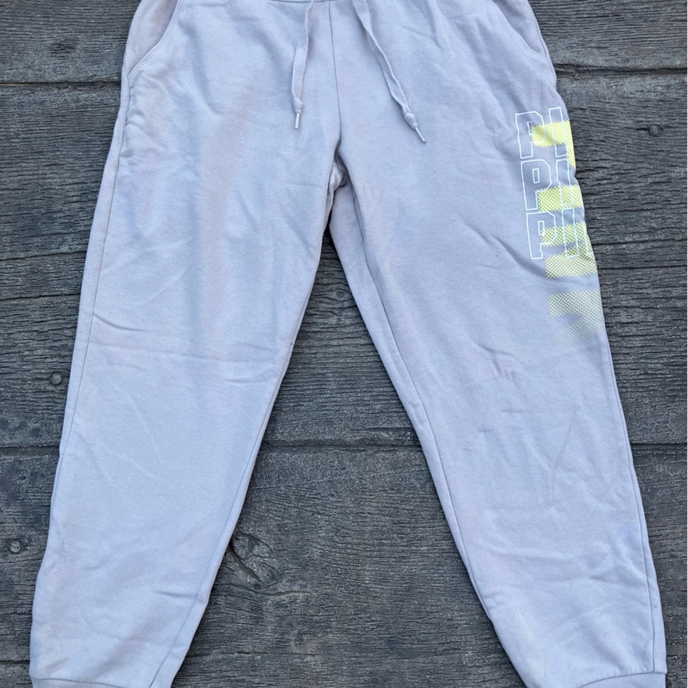 PINK VS Gray Sweatpants with Neon Detail and Elastic Cuffs. In euc.